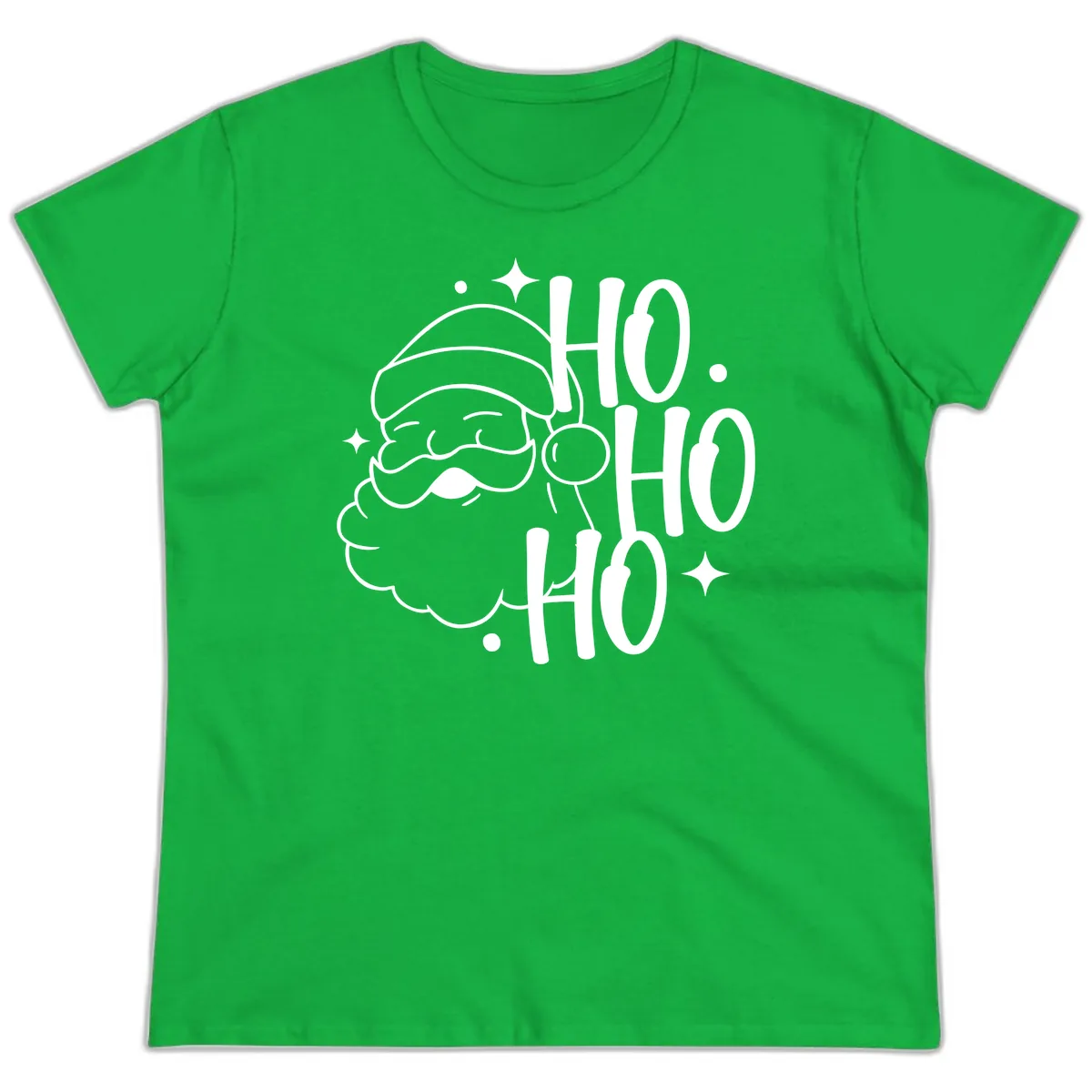 Santa Claus Ho Ho Ho Merry Christmas Ladies Tee in Irish Green