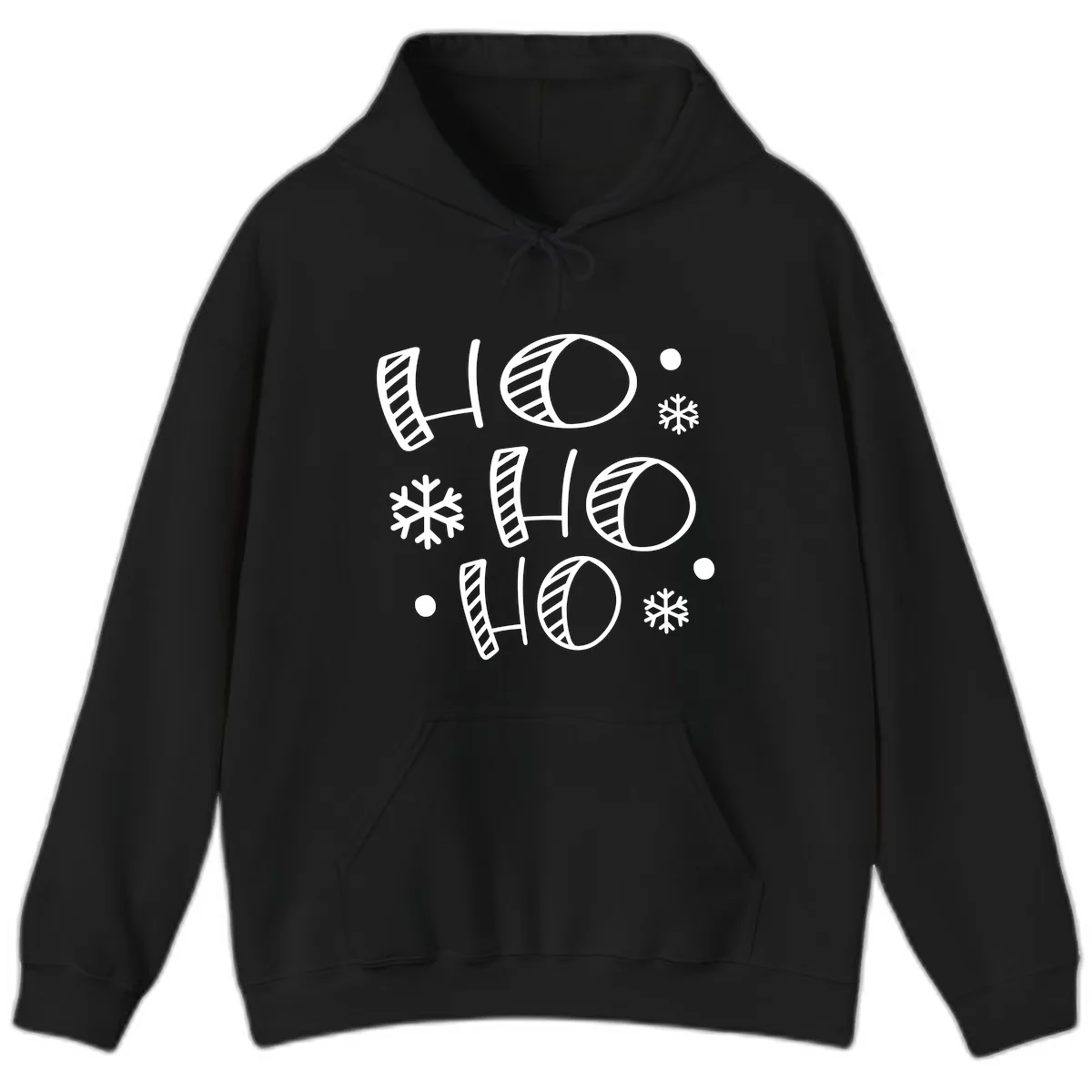 Ho Ho Ho Snowflake Pattern Hoodie in Black