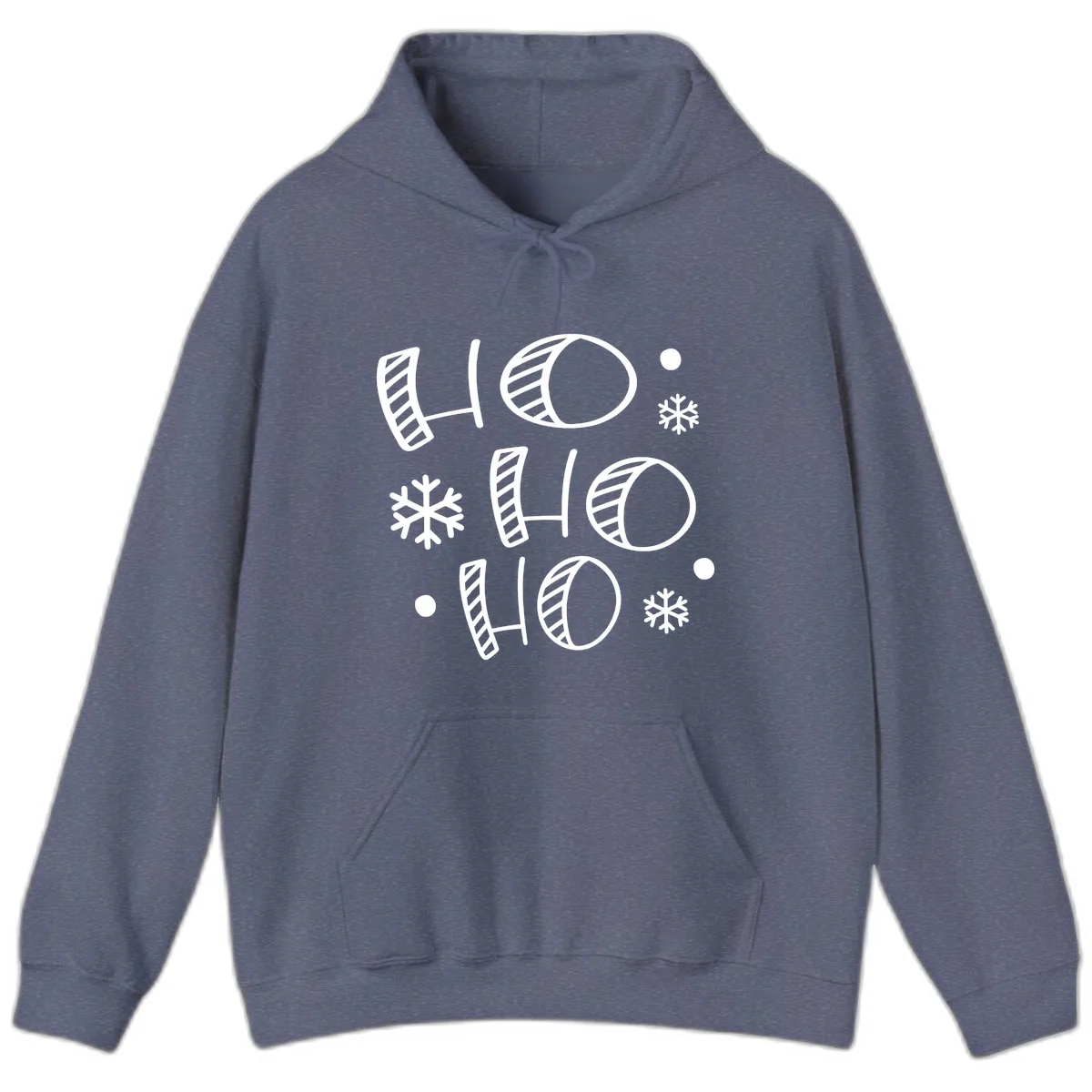Ho Ho Ho Snowflake Pattern Hoodie in Heather Navy