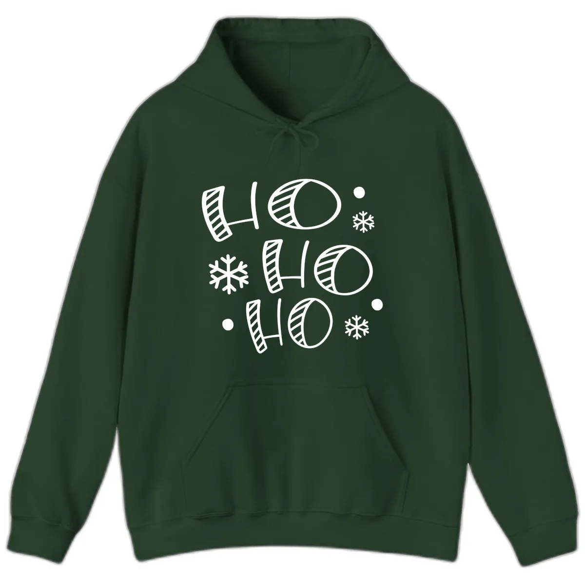 Ho Ho Ho Snowflake Pattern Hoodie in Forest Green