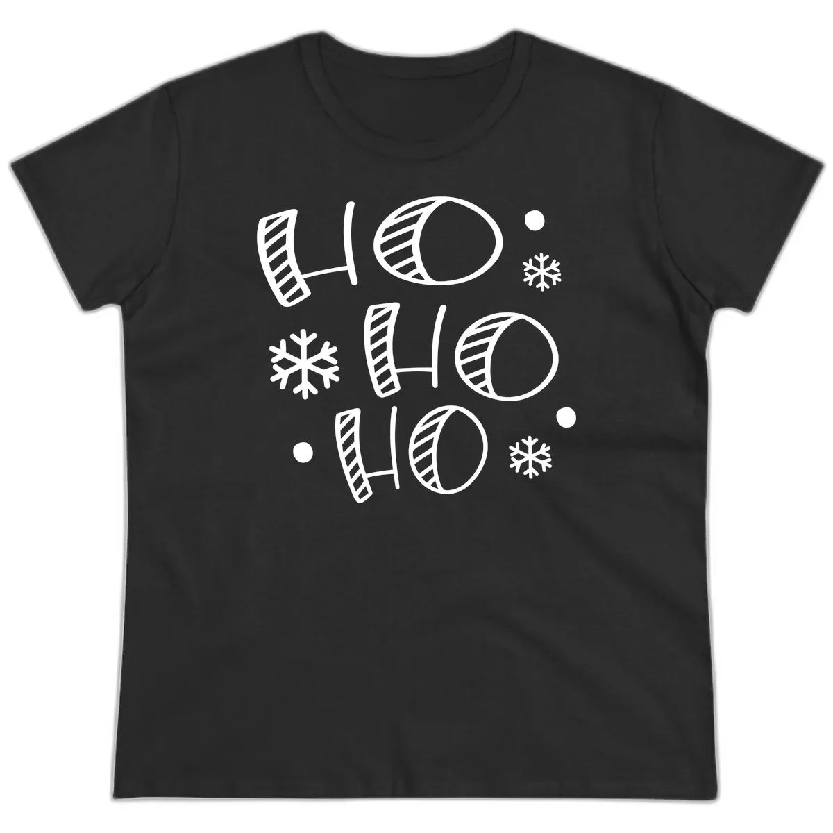 Ho Ho Ho Snowflake Pattern Ladies Tee in Black