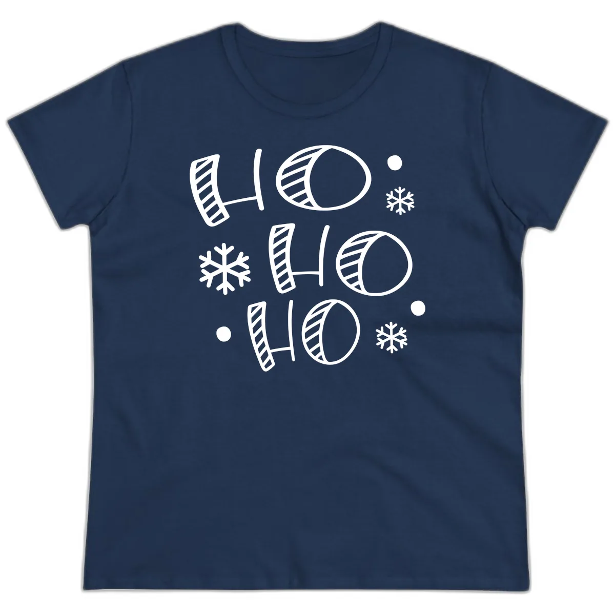 Ho Ho Ho Snowflake Pattern Ladies Tee in Navy