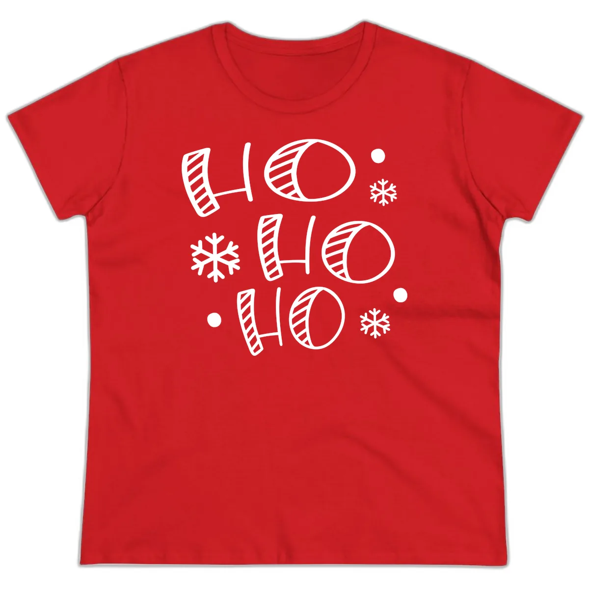 Ho Ho Ho Snowflake Pattern Ladies Tee in Red