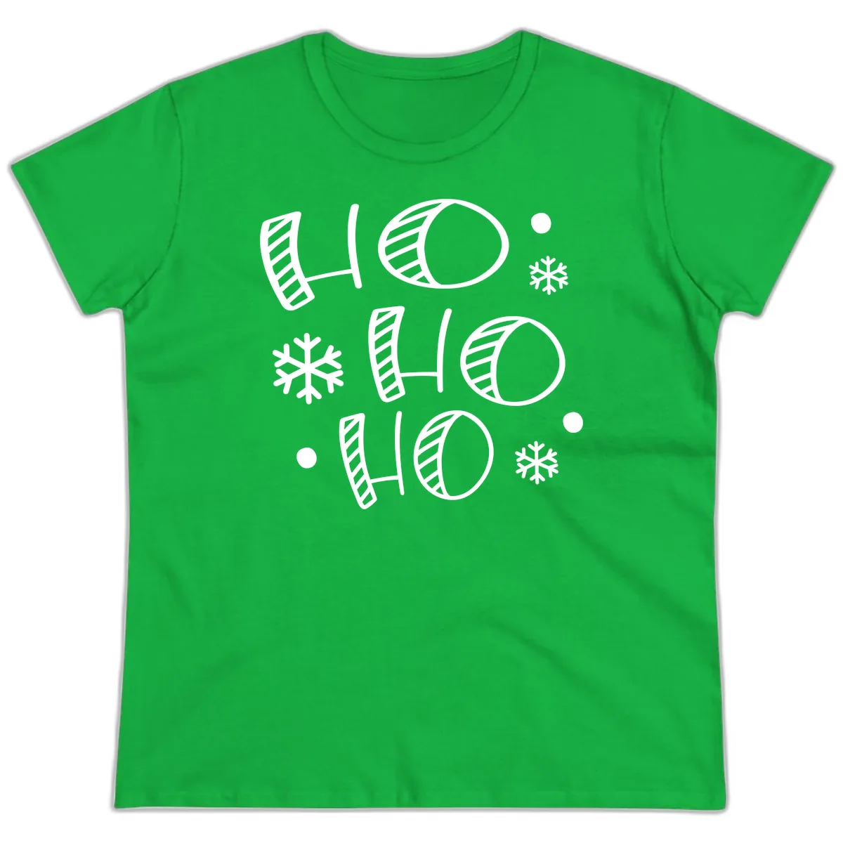 Ho Ho Ho Snowflake Pattern Ladies Tee in Irish Green