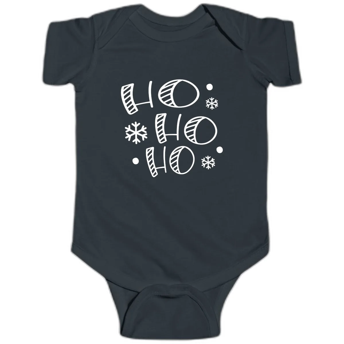 Ho Ho Ho Snowflake Pattern Baby Onesie in Black
