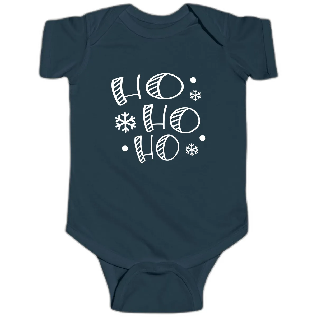 Ho Ho Ho Snowflake Pattern Baby Onesie in Navy