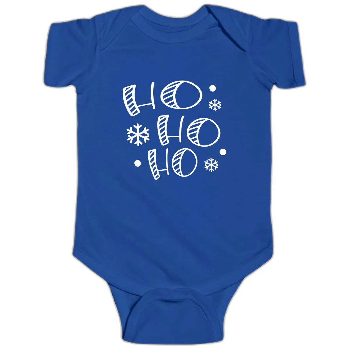 Ho Ho Ho Snowflake Pattern Baby Onesie in Royal