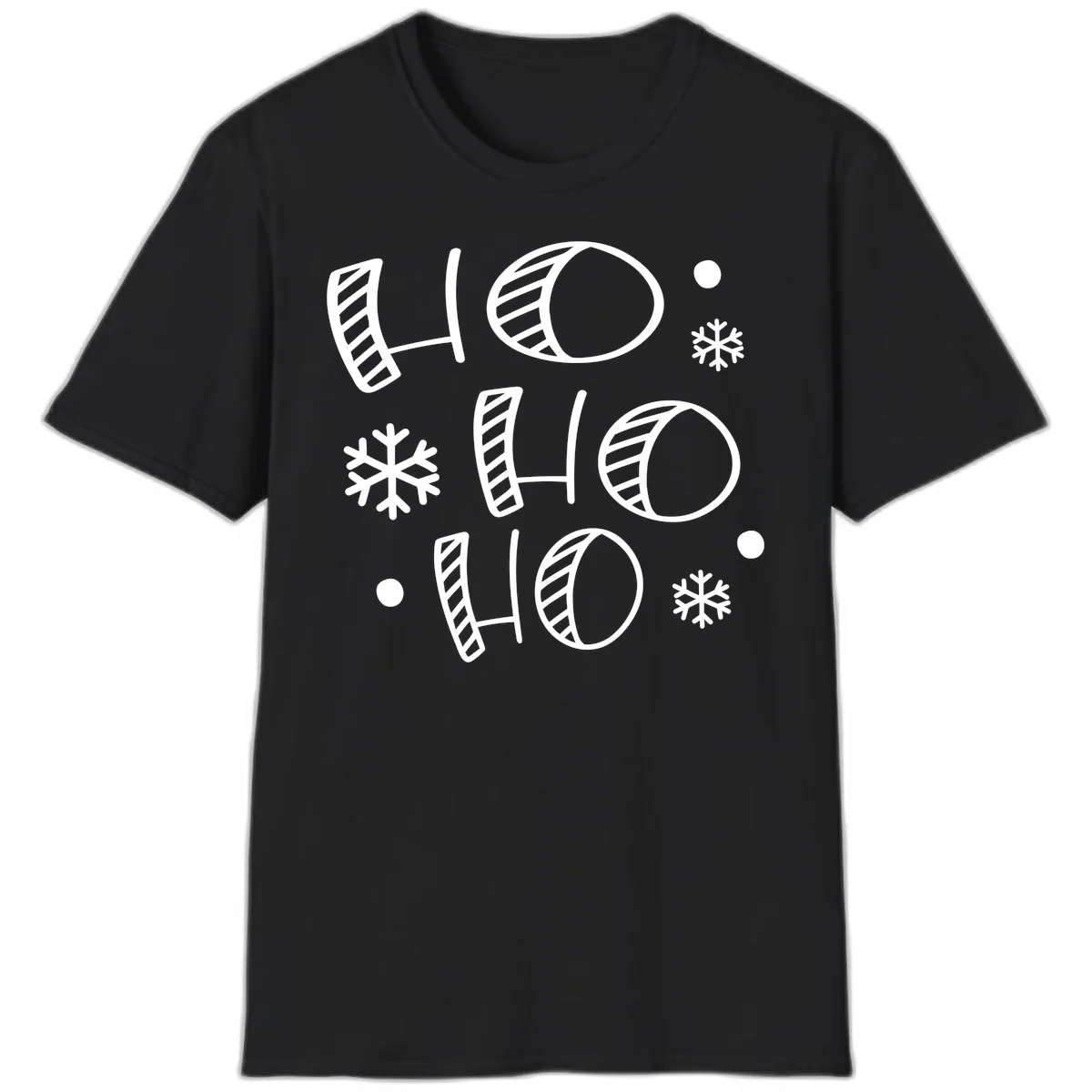 Ho Ho Ho Snowflake Pattern T-Shirt in Black