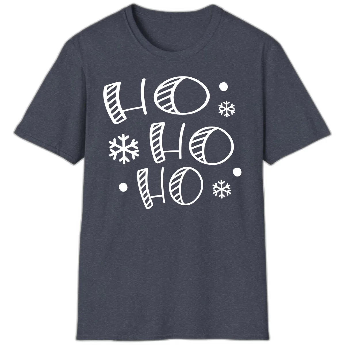 Ho Ho Ho Snowflake Pattern T-Shirt in Heather Navy