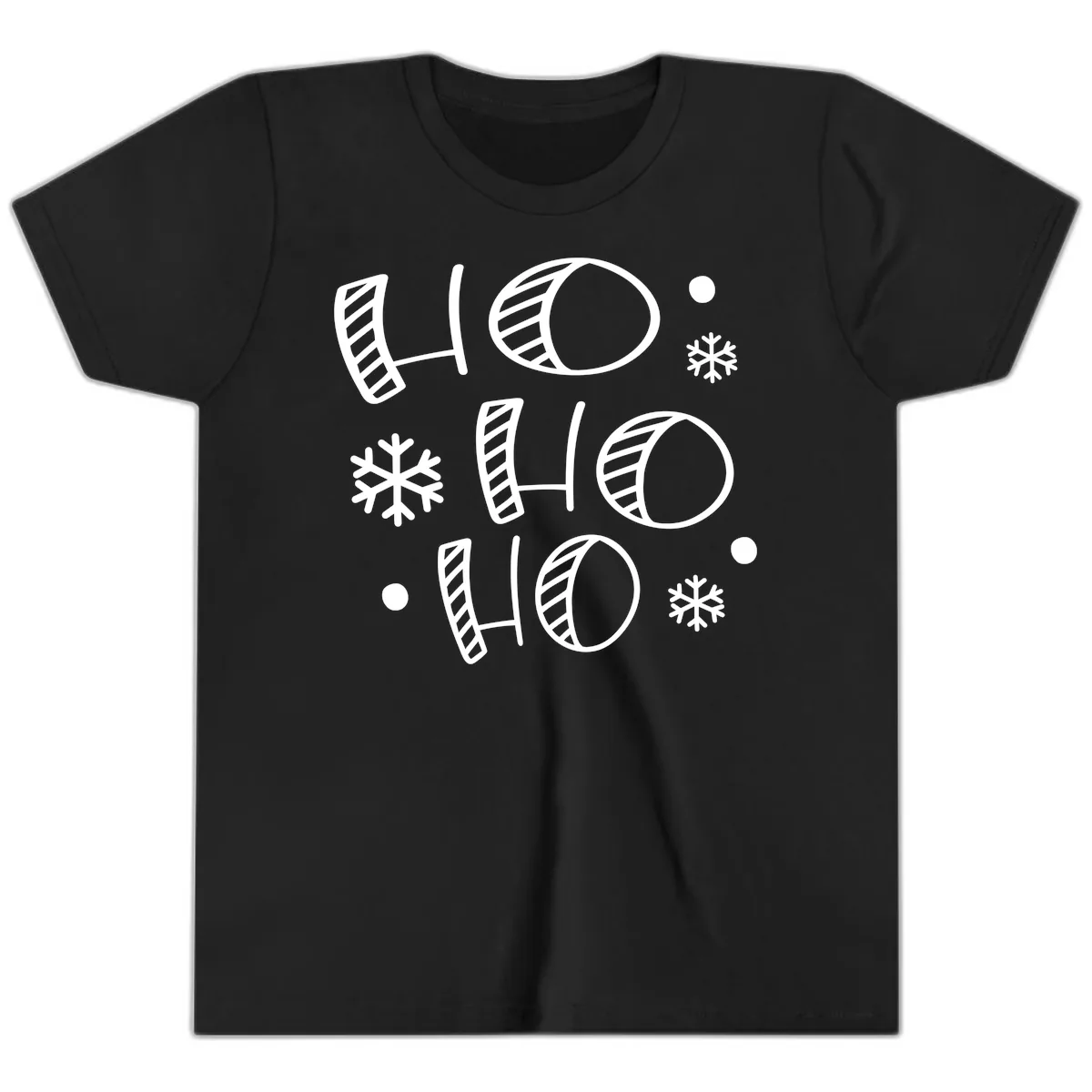Ho Ho Ho Snowflake Pattern Youth T-Shirt in Black