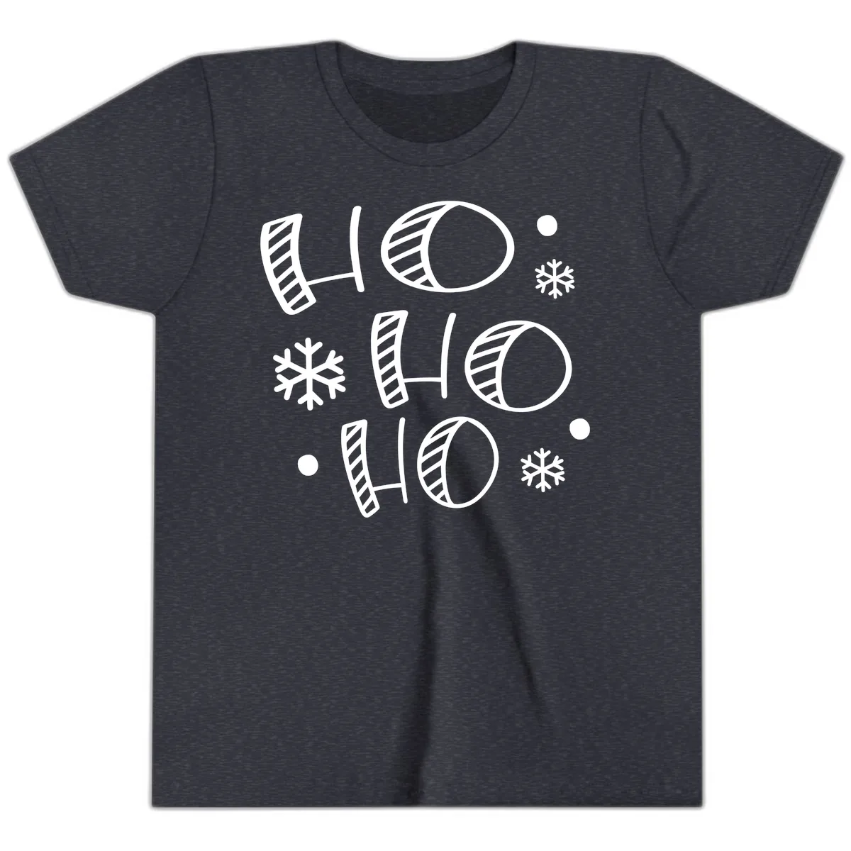 Ho Ho Ho Snowflake Pattern Youth T-Shirt in Heather Navy