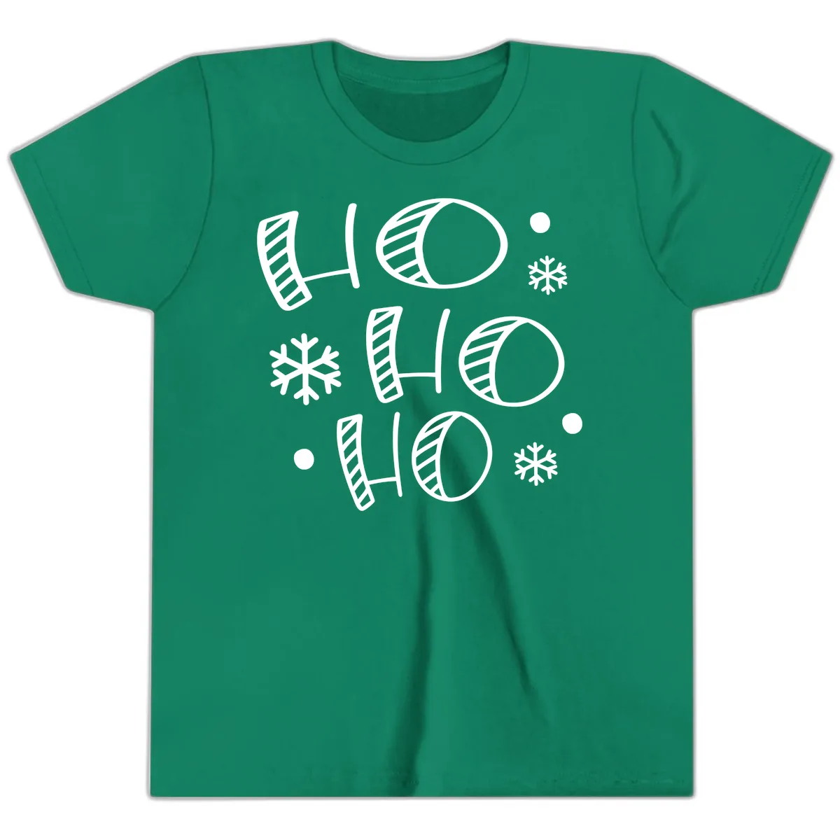 Ho Ho Ho Snowflake Pattern Youth T-Shirt in Kelly