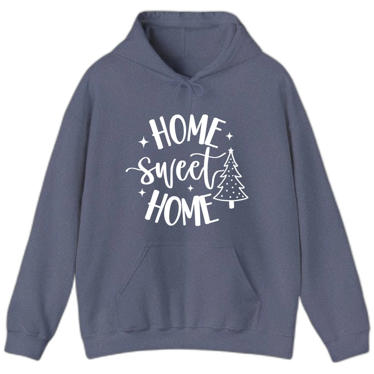 Home Sweet Home Holiday Tree Design Hoodie in Heather Navy