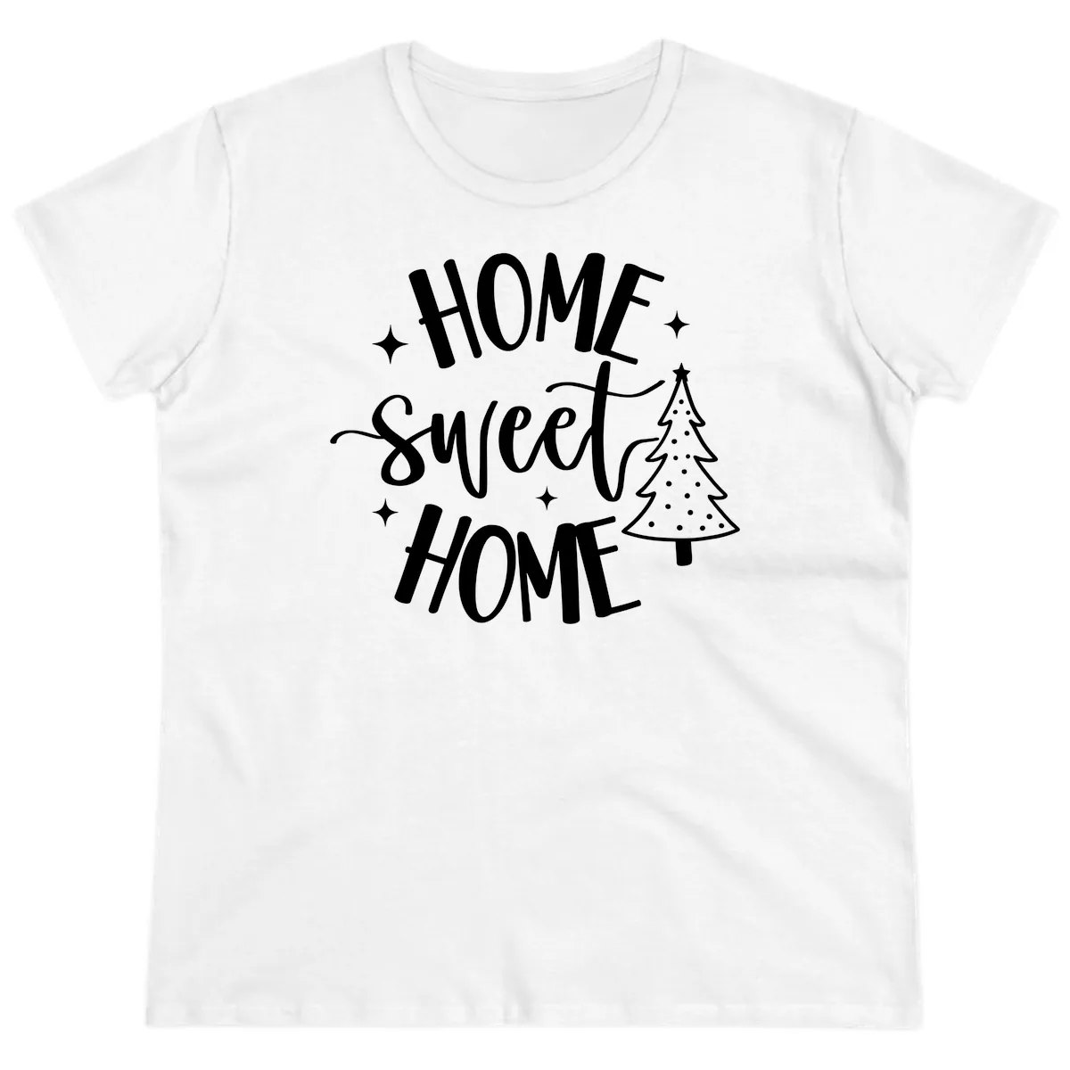 Home Sweet Home Holiday Tree Design Ladies Tee in White