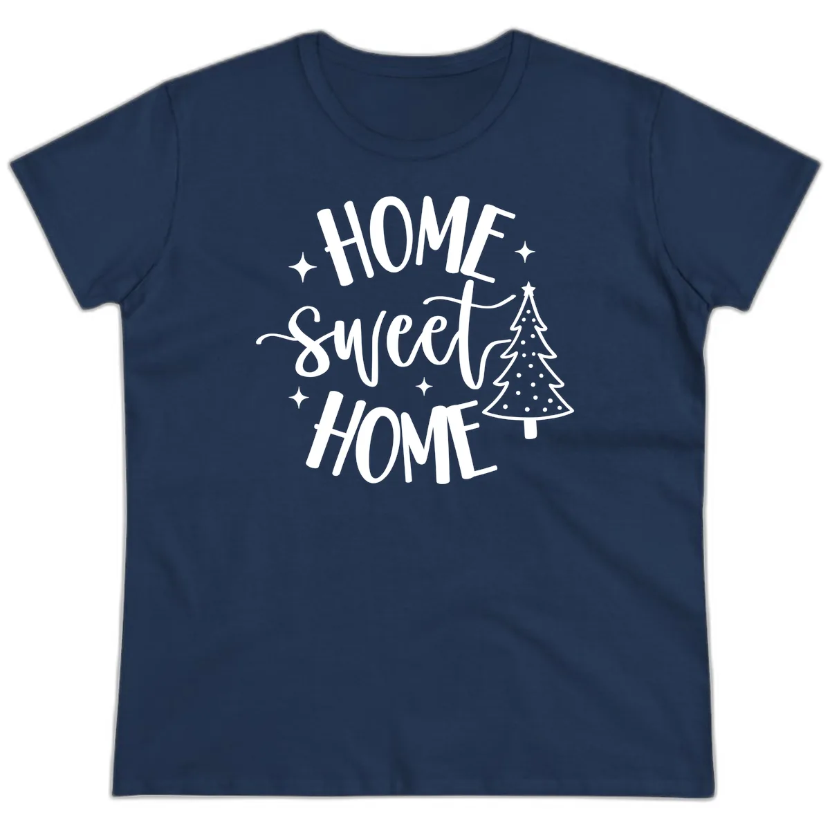 Home Sweet Home Holiday Tree Design Ladies Tee in Navy