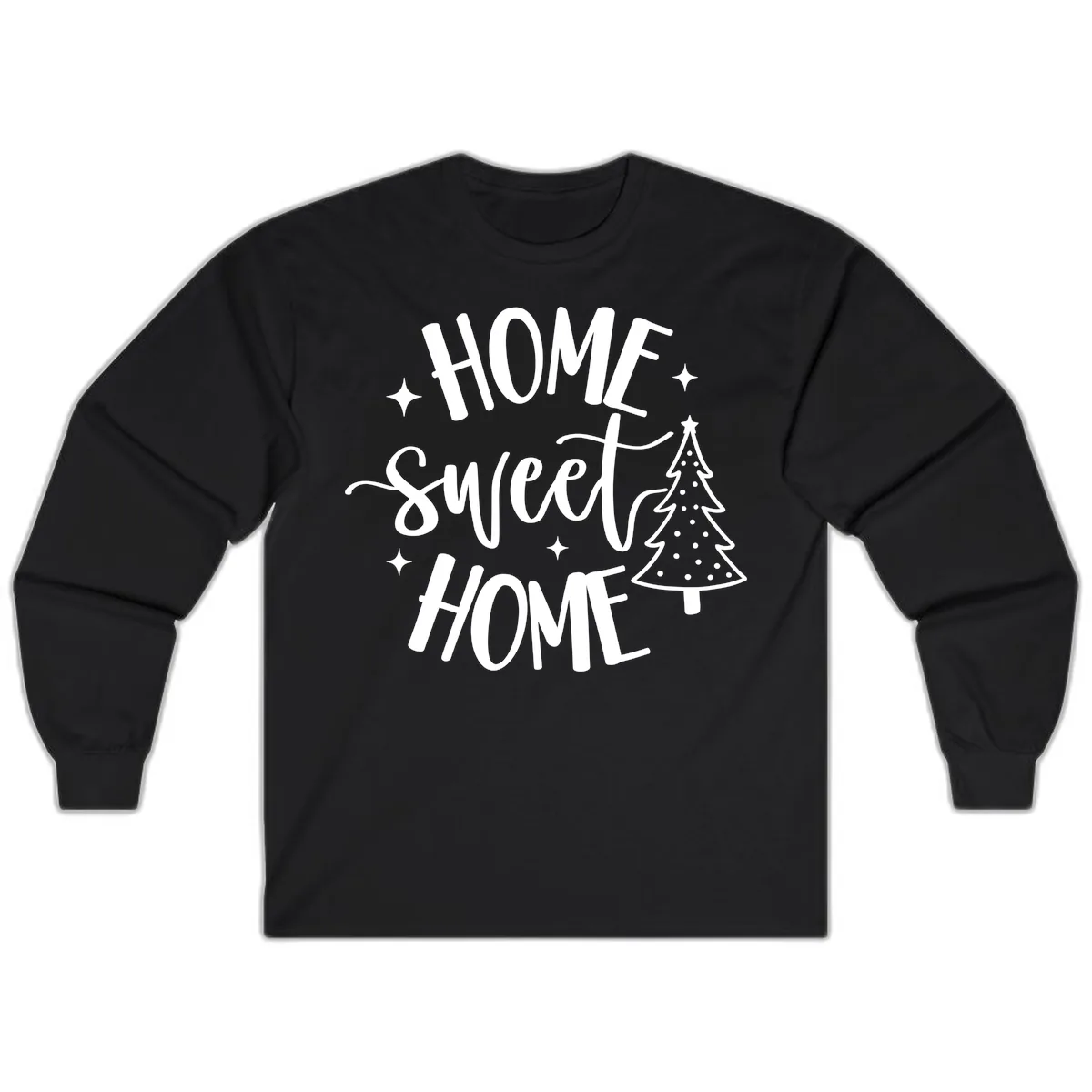 Home Sweet Home Holiday Tree Design Long Sleeve in Black