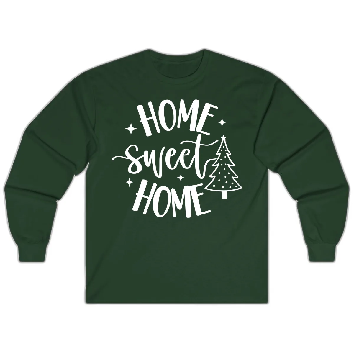 Home Sweet Home Holiday Tree Design Long Sleeve in Forest Green
