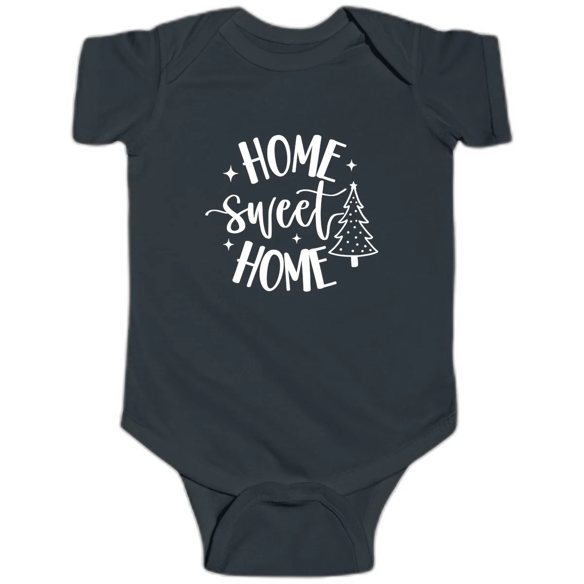 Home Sweet Home Holiday Tree Design Baby Onesie in Black