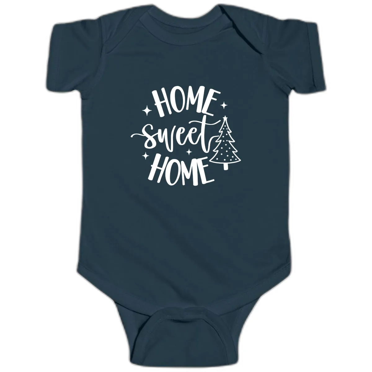 Home Sweet Home Holiday Tree Design Baby Onesie in Navy