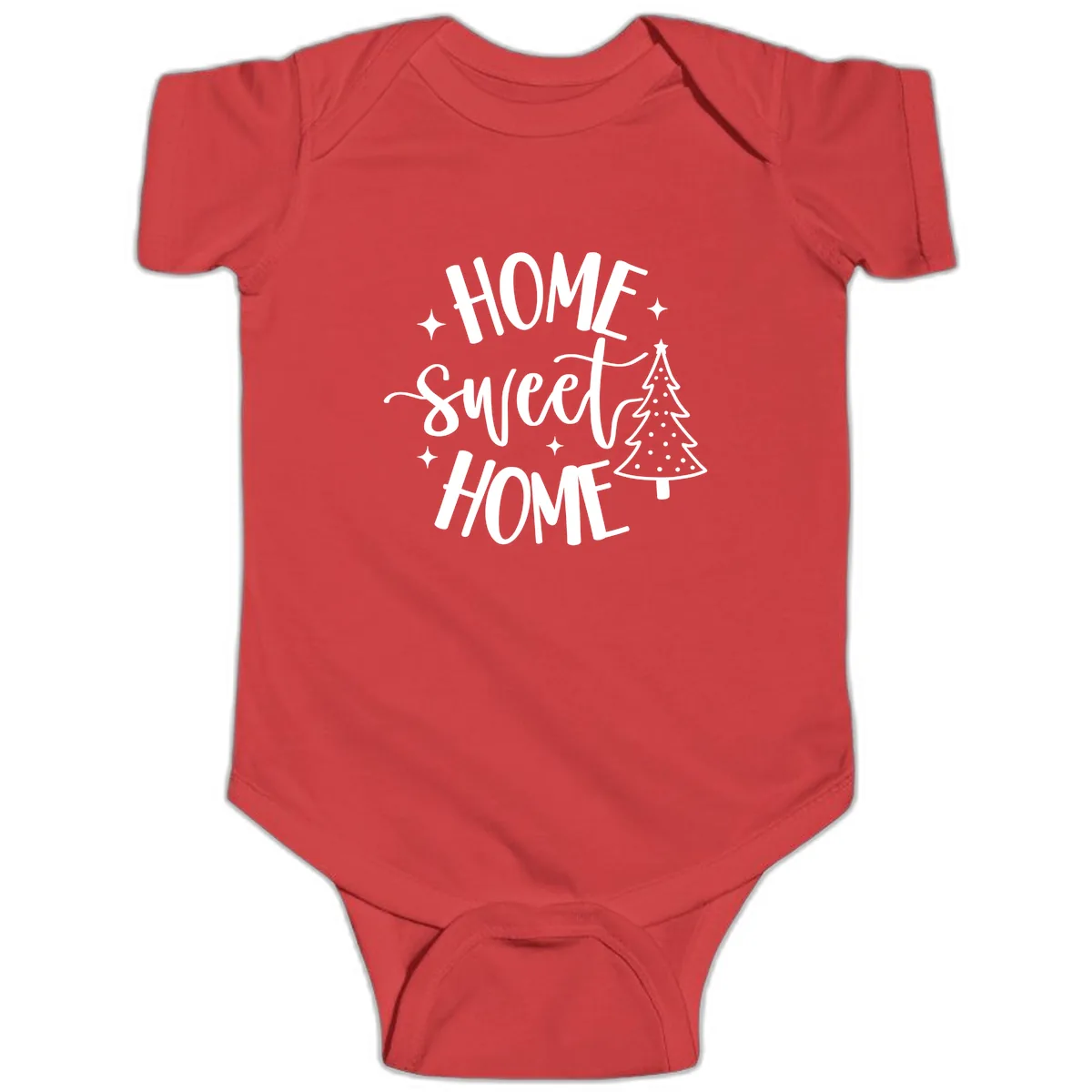 Home Sweet Home Holiday Tree Design Baby Onesie in Red
