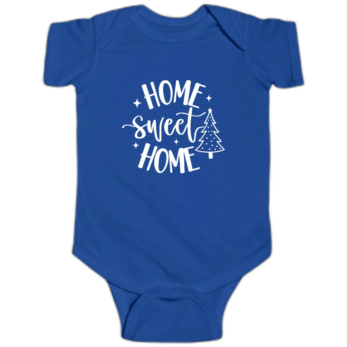 Home Sweet Home Holiday Tree Design Baby Onesie in Royal