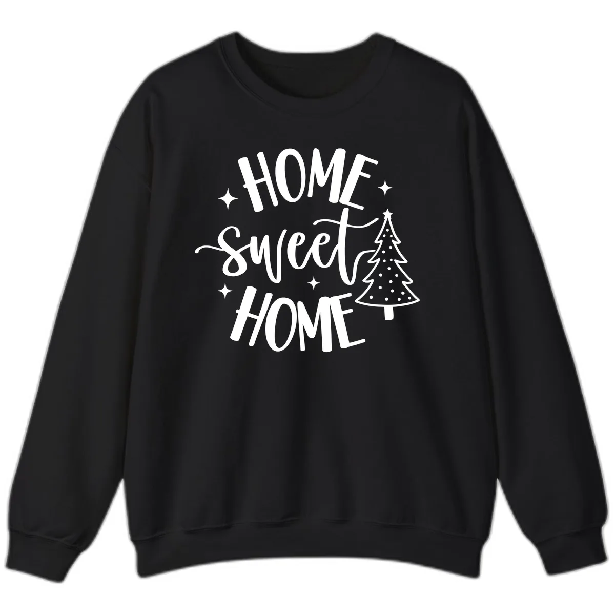 Home Sweet Home Holiday Tree Design Sweatshirt in Black
