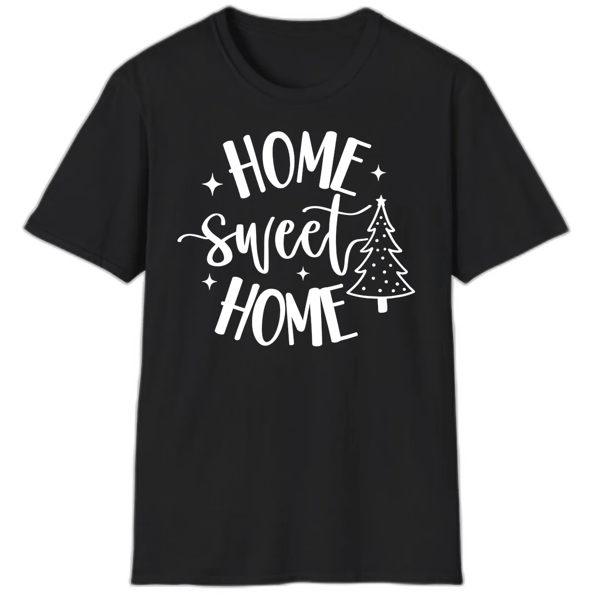 Home Sweet Home Holiday Tree Design T-Shirt in Black