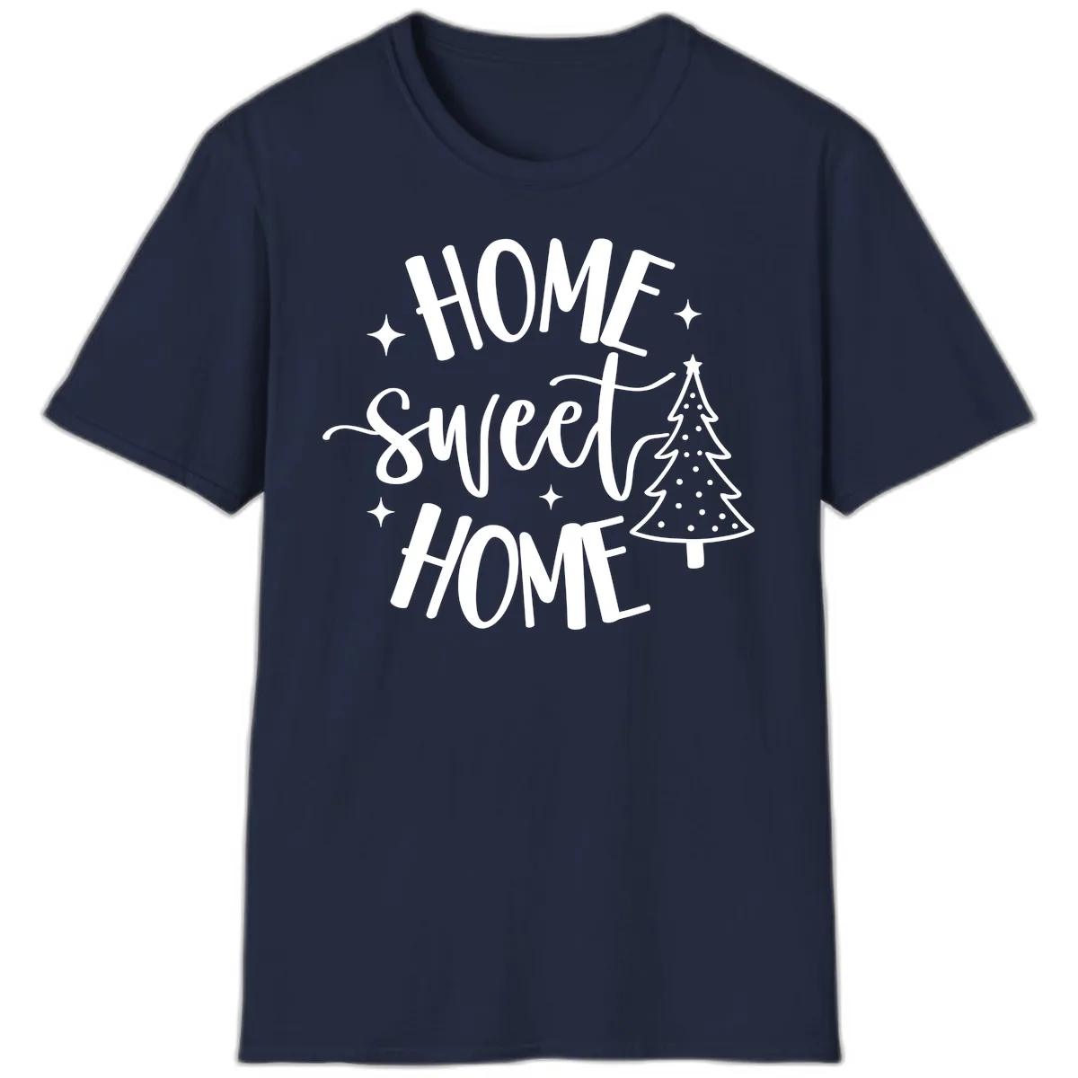 Home Sweet Home Holiday Tree Design T-Shirt in Navy