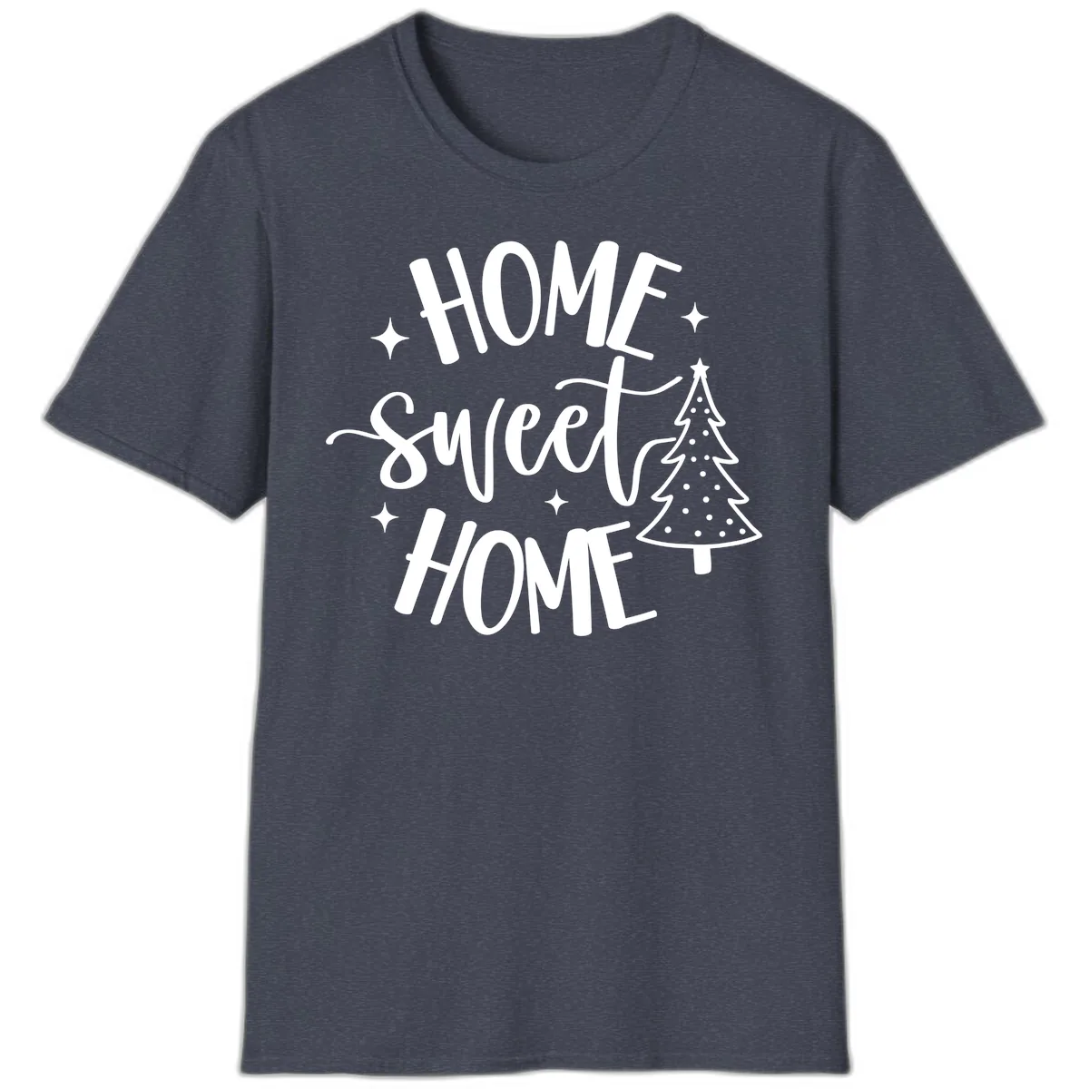 Home Sweet Home Holiday Tree Design T-Shirt in Heather Navy