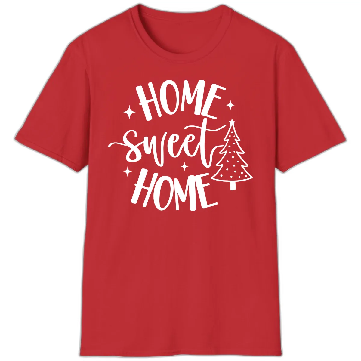 Home Sweet Home Holiday Tree Design T-Shirt in Red