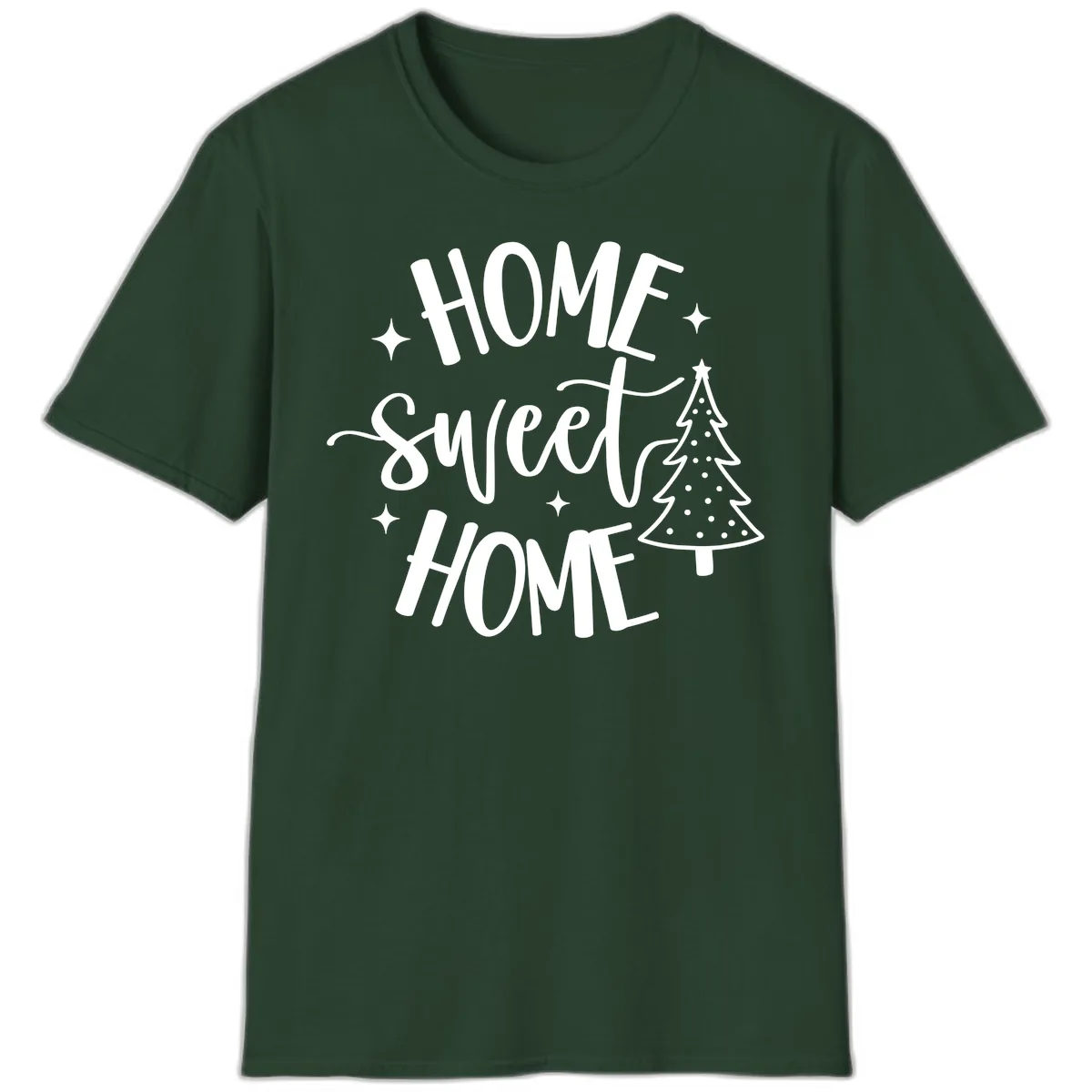 Home Sweet Home Holiday Tree Design T-Shirt in Forest Green