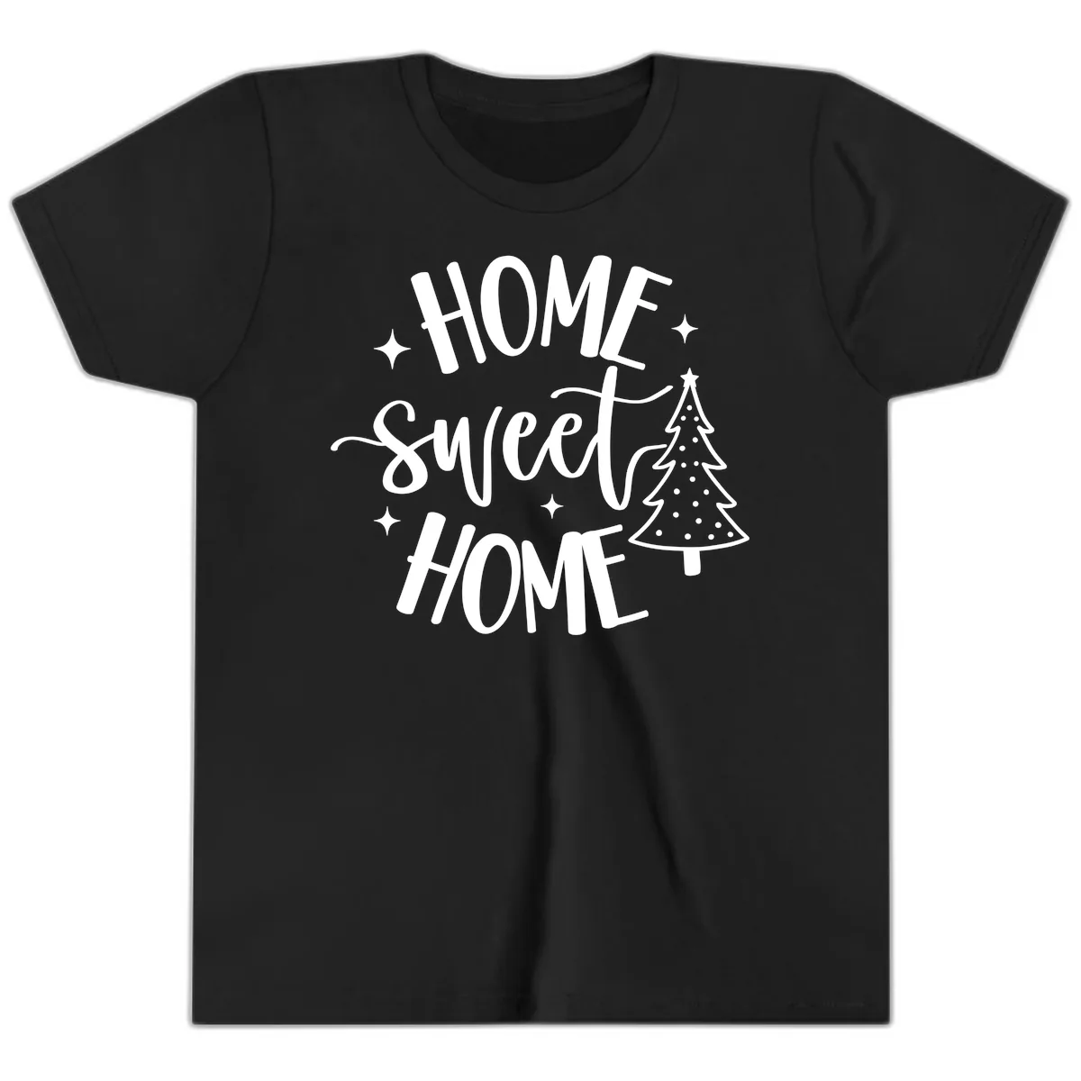 Home Sweet Home Holiday Tree Design Youth T-Shirt in Black