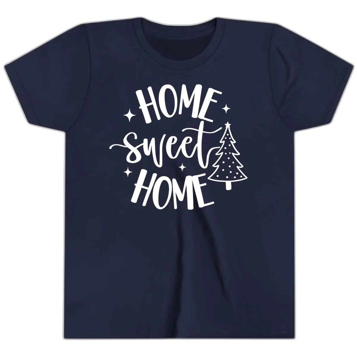 Home Sweet Home Holiday Tree Design Youth T-Shirt in Navy