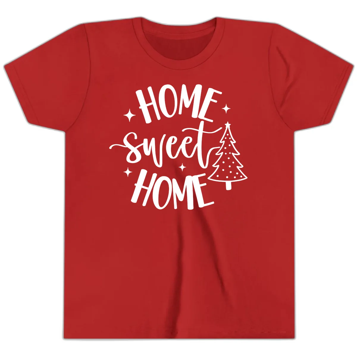 Home Sweet Home Holiday Tree Design Youth T-Shirt in Red