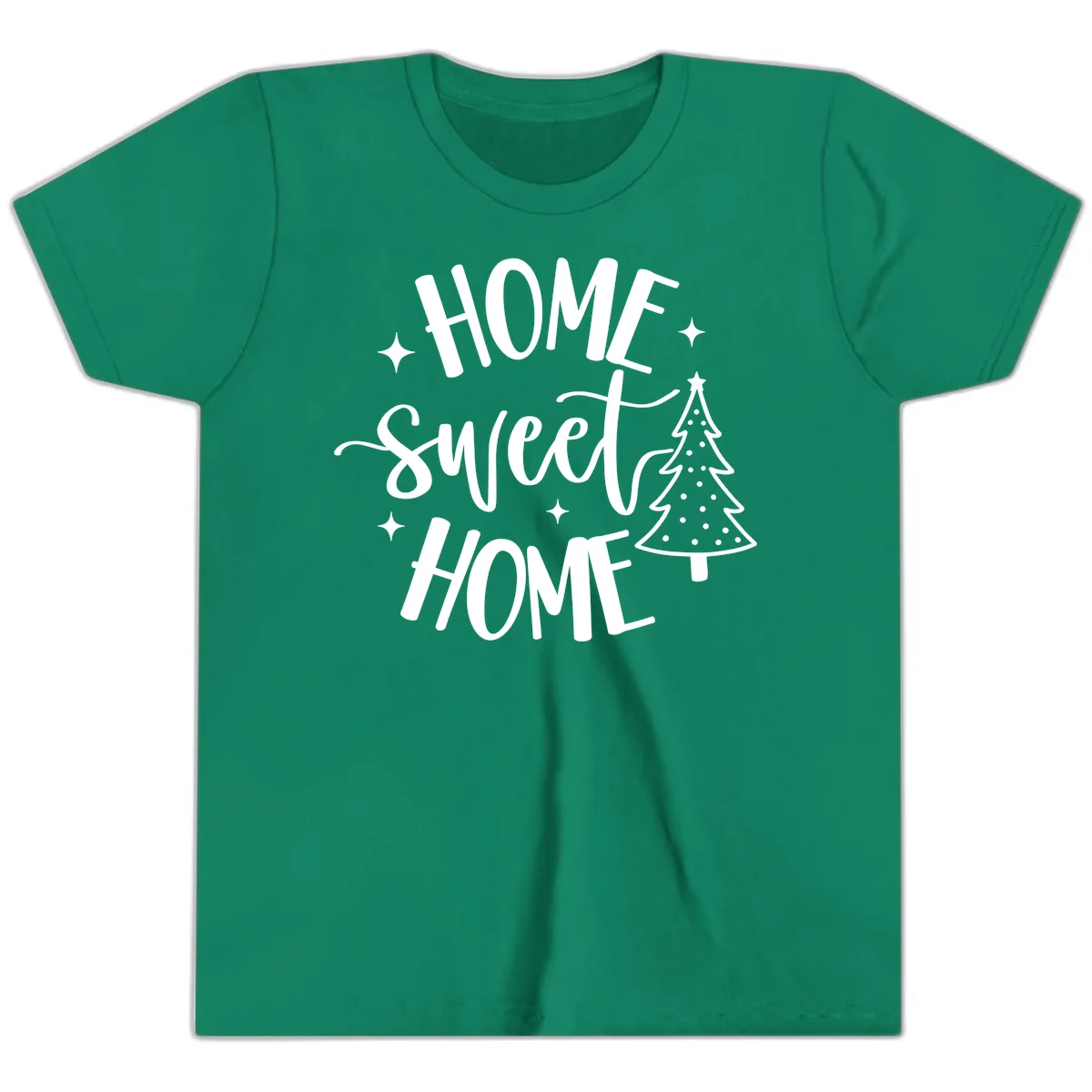 Home Sweet Home Holiday Tree Design Youth T-Shirt in Kelly