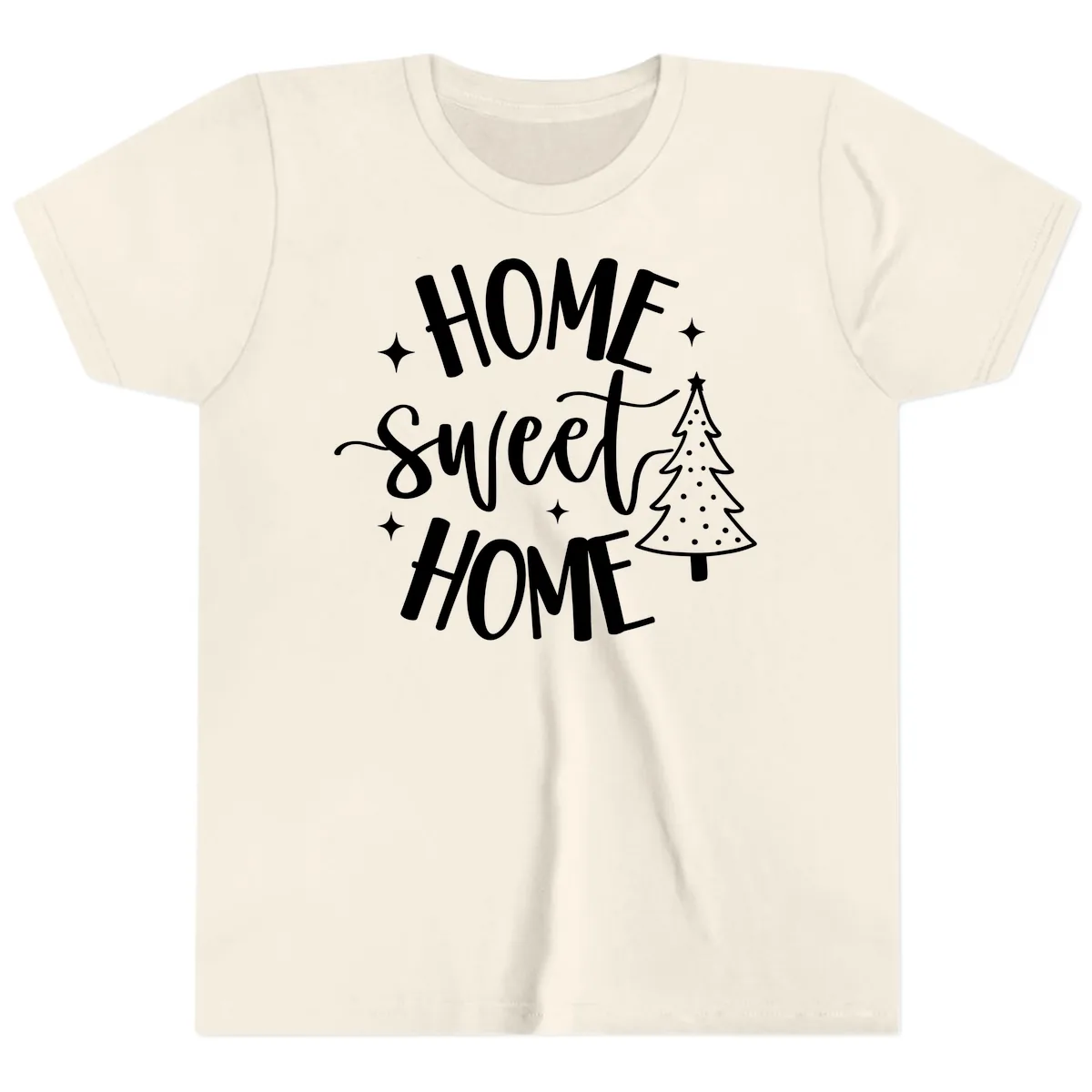Home Sweet Home Holiday Tree Design Youth T-Shirt in Natural