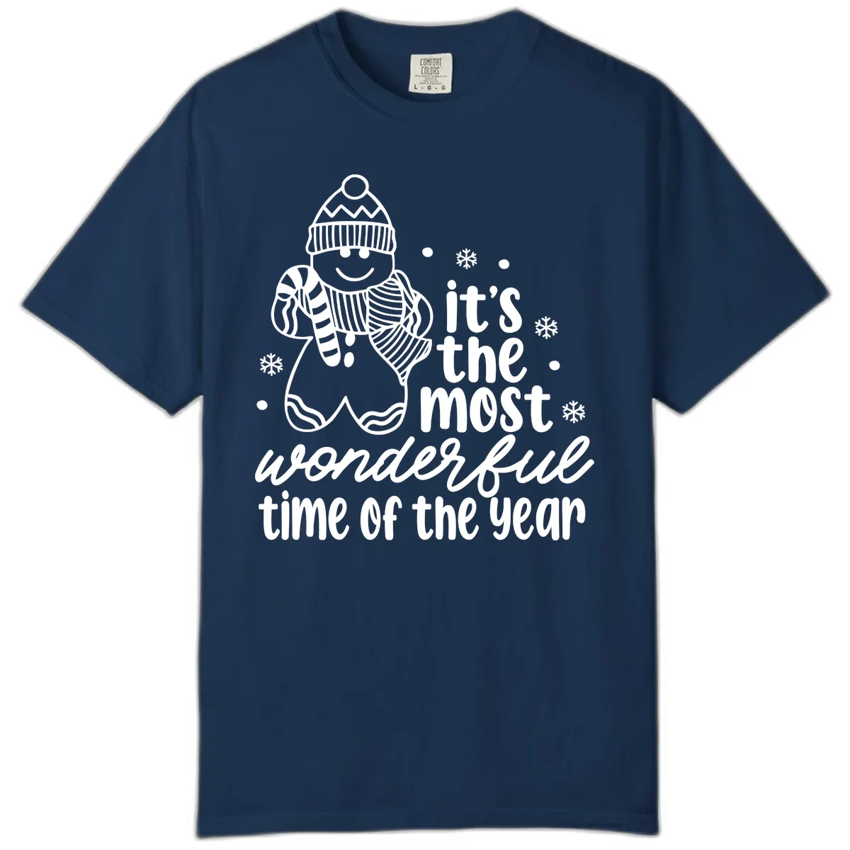 Gingerbread Man Christmas Time Saying Comfort Color in Navy