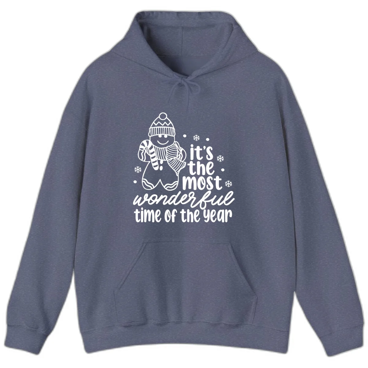 Gingerbread Man Christmas Time Saying Hoodie in Heather Navy