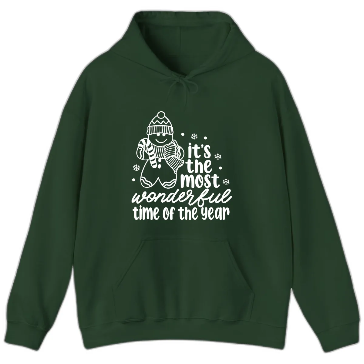 Gingerbread Man Christmas Time Saying Hoodie in Forest Green