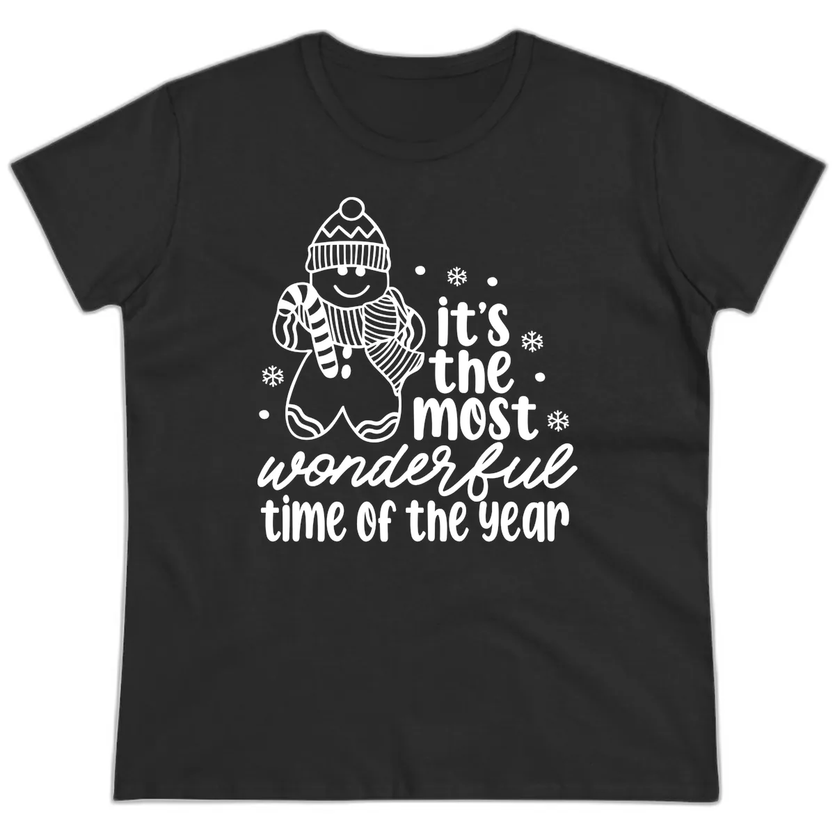 Gingerbread Man Christmas Time Saying Ladies Tee in Black