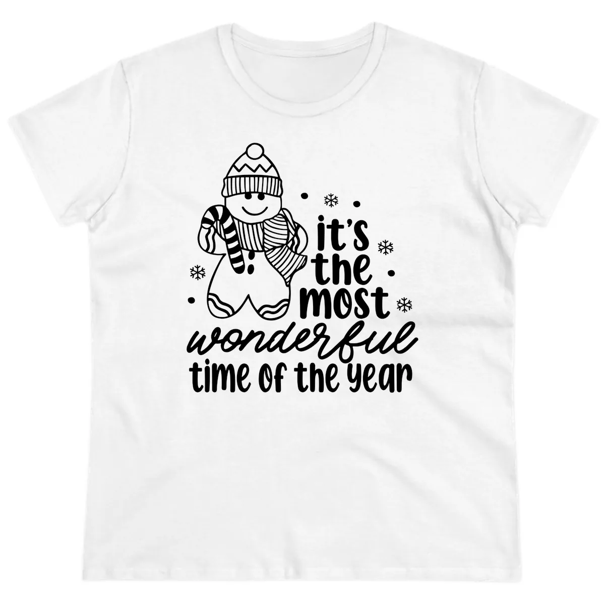 Gingerbread Man Christmas Time Saying Ladies Tee in White