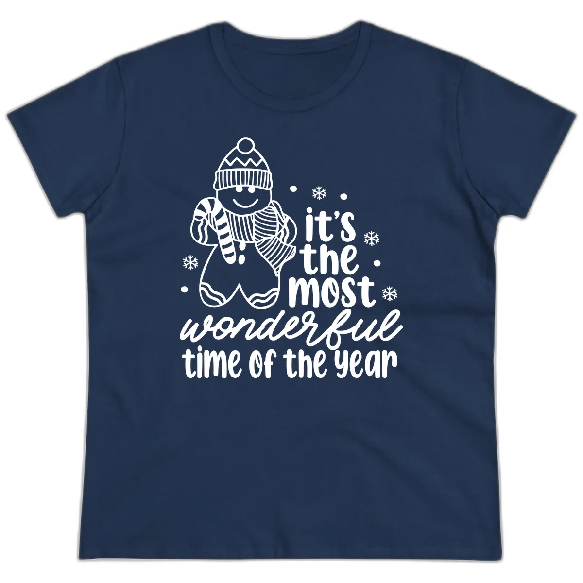 Gingerbread Man Christmas Time Saying Ladies Tee in Navy