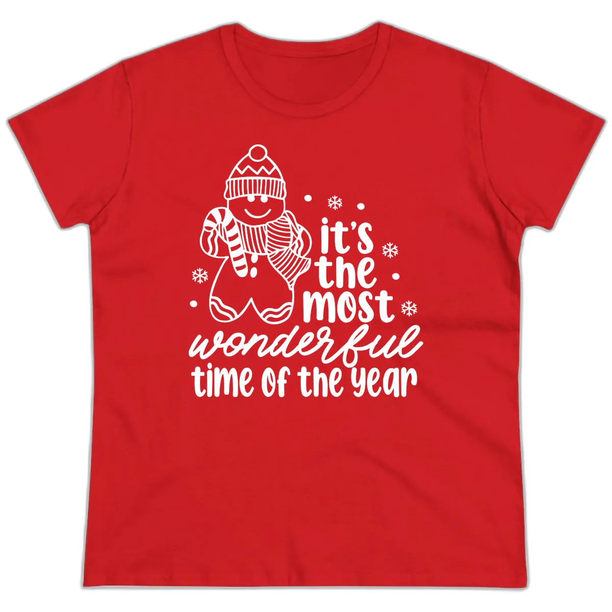 Gingerbread Man Christmas Time Saying Ladies Tee in Red