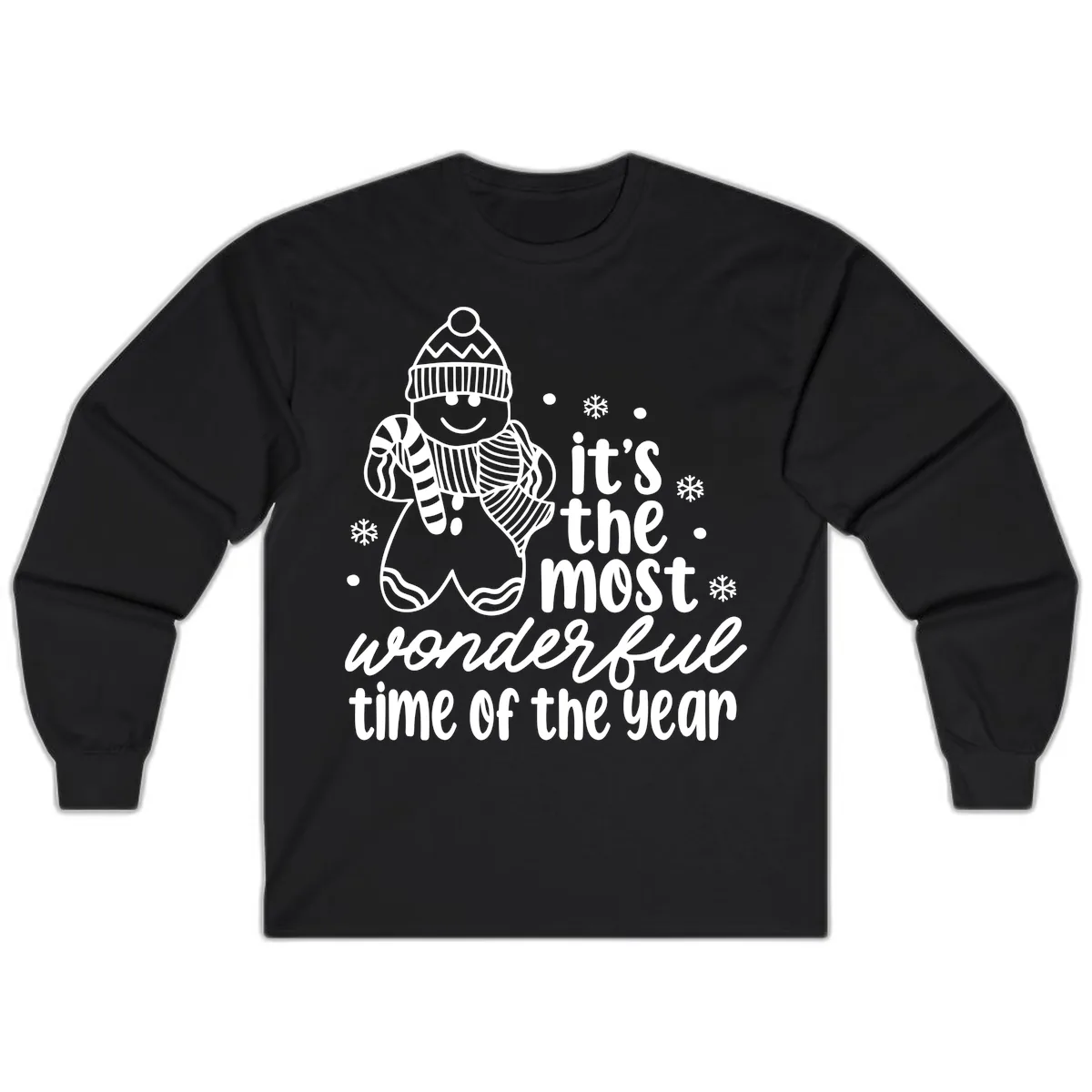 Gingerbread Man Christmas Time Saying Long Sleeve in Black
