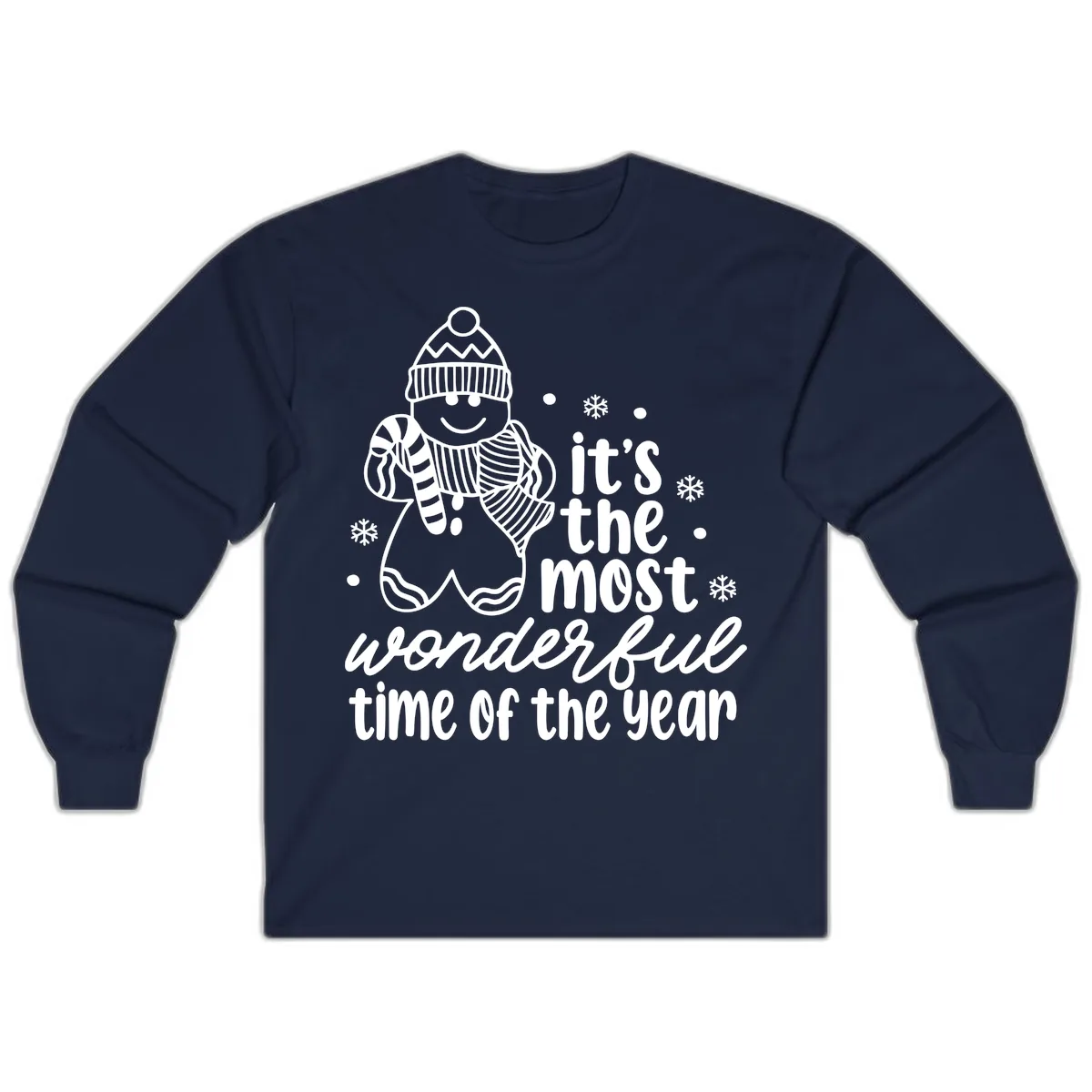 Gingerbread Man Christmas Time Saying Long Sleeve in Navy
