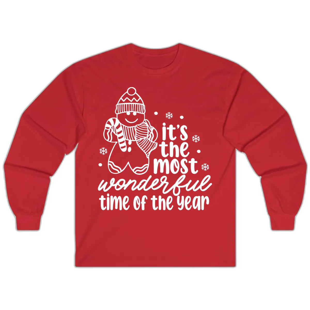 Gingerbread Man Christmas Time Saying Long Sleeve in Red