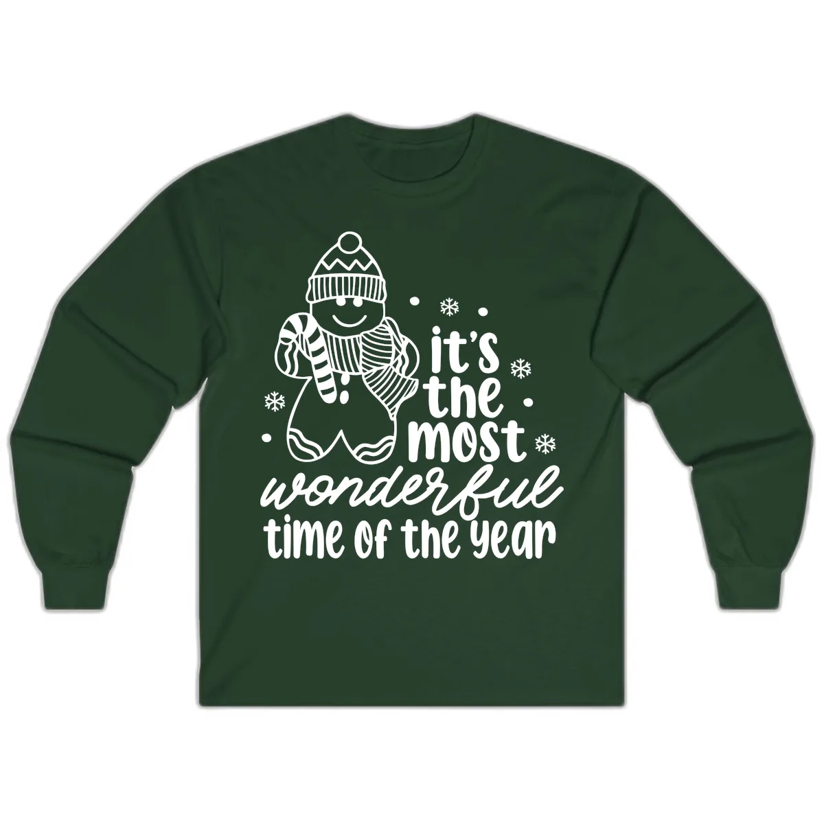 Gingerbread Man Christmas Time Saying Long Sleeve in Forest Green