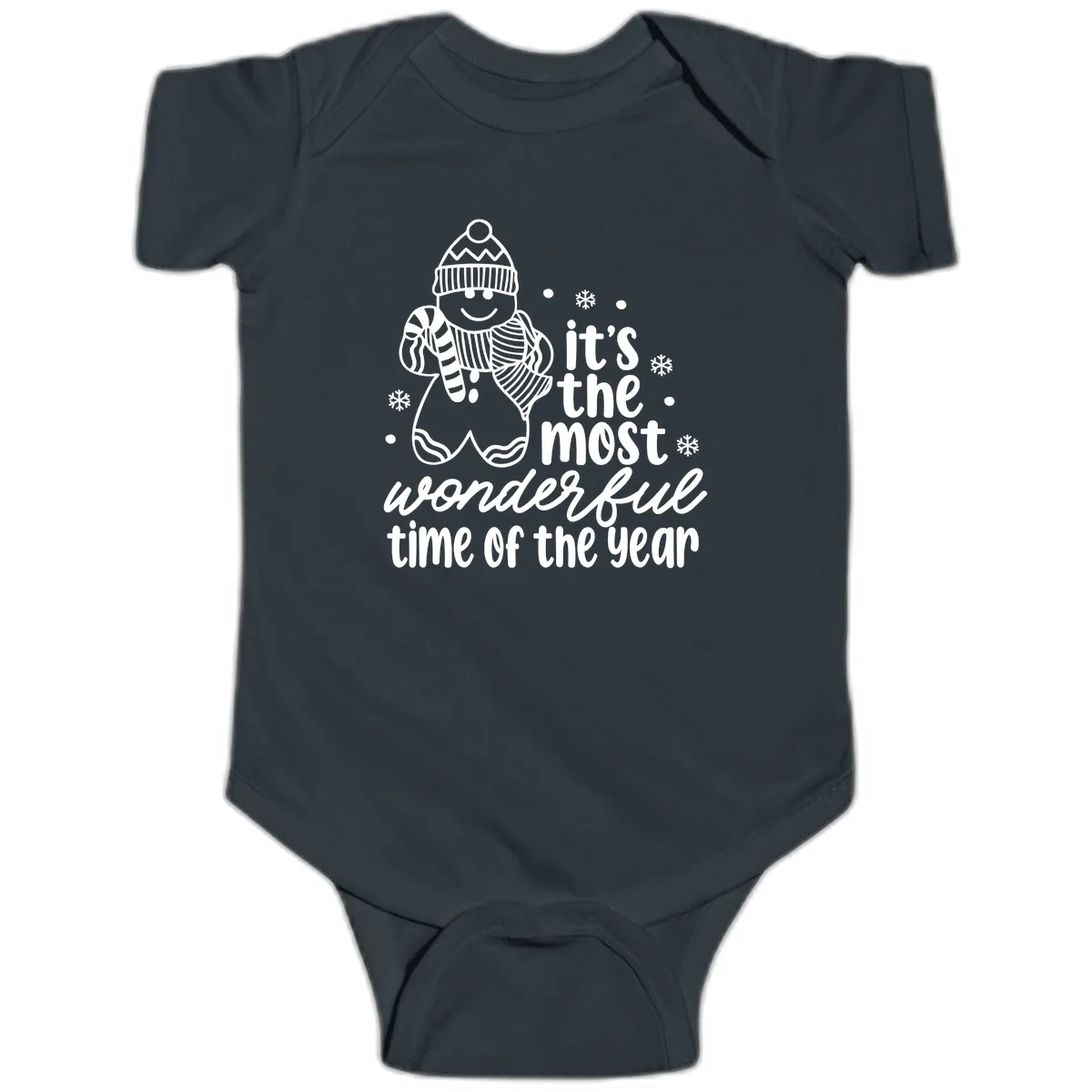 Gingerbread Man Christmas Time Saying Baby Onesie in Black