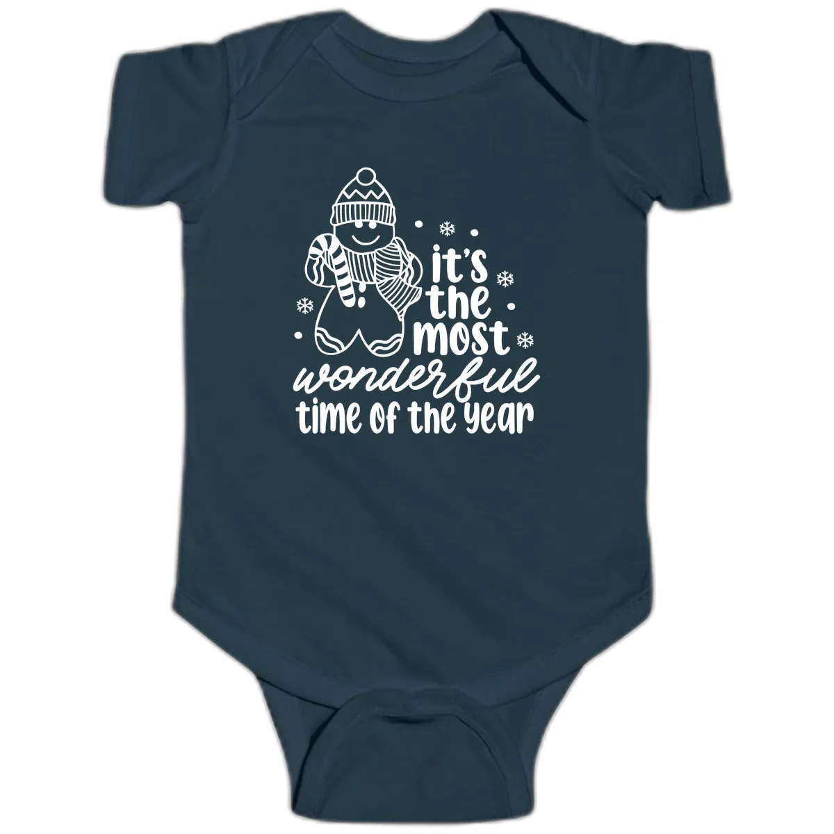 Gingerbread Man Christmas Time Saying Baby Onesie in Navy