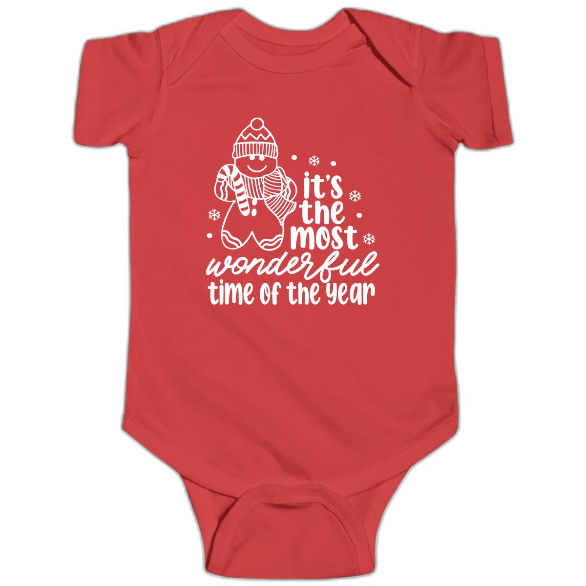 Gingerbread Man Christmas Time Saying Baby Onesie in Red